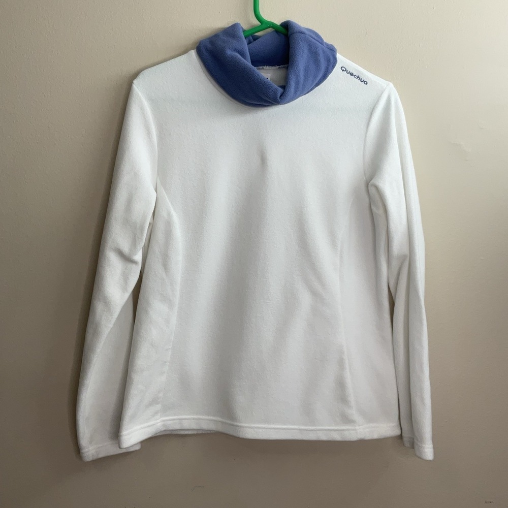 Quechua Sweatshirt Women's Large White Fleece Cowl Neck Long Sleeve Pullover